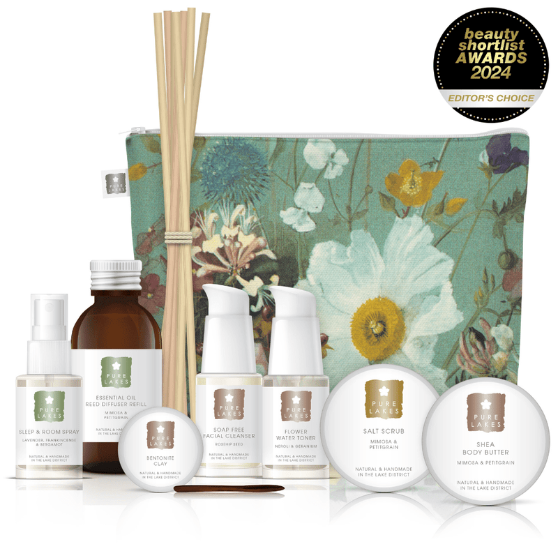 Home Spa - Body, Face & Mind with Cosmetic Bag - Mimosa & Petitgrain gift set Pure Lakes 
