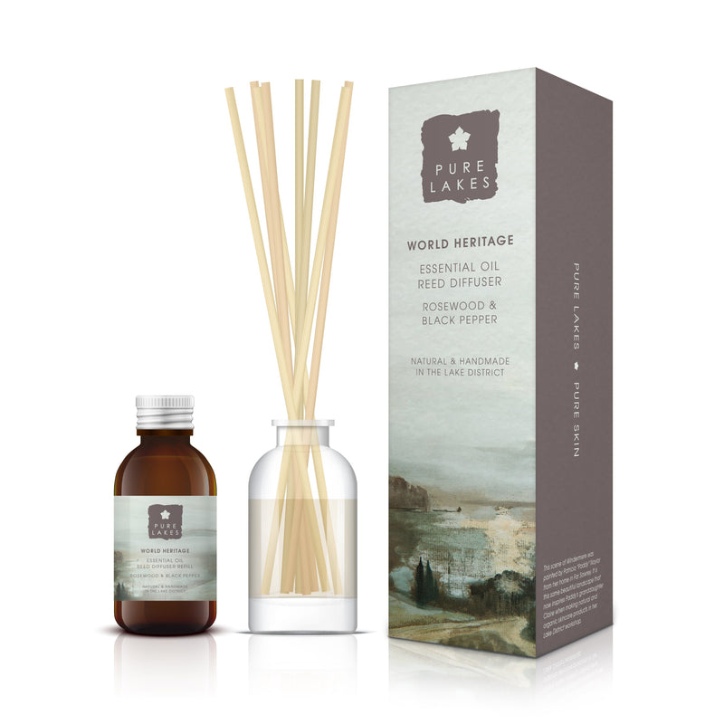 Essential Oil Reed Diffuser - World Heritage Rosewood & Black Pepper Diffuser Pure Lakes Skincare 